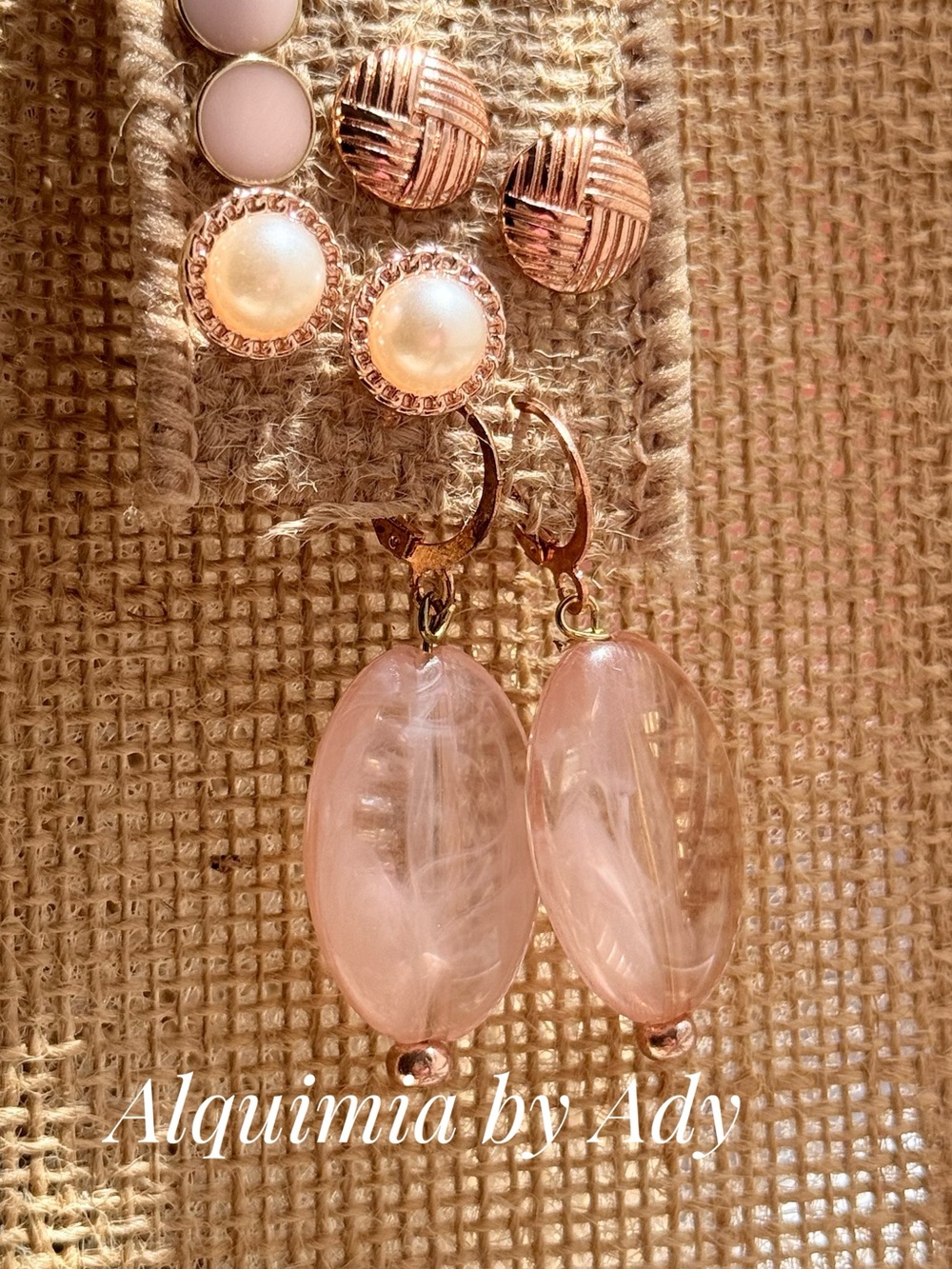 Blush Acrylic Drop Hoop Earrings with ROSE Gold Accents SET | pack